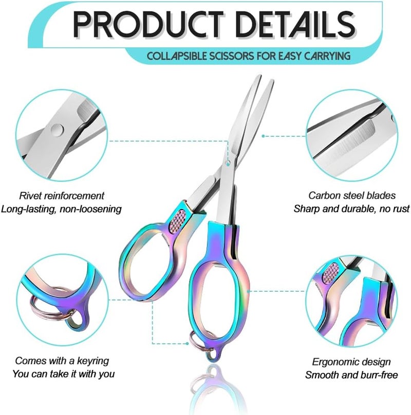Vicsamer 2PCS Folding Scissors, Color Stainless Steel Portable Travel Scissors, Foldable Pocket Badge Mini Small Scissor with 2 Key Ring, Gift for Men Safety Scissor for Outdoor, Fishing, Sewing, Home, Office - Image 3